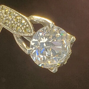 0220.~ Marsala CZ ~ 💍 Surrounded by Marcasite 💎Sterling Silver ~ Gorgeous!!